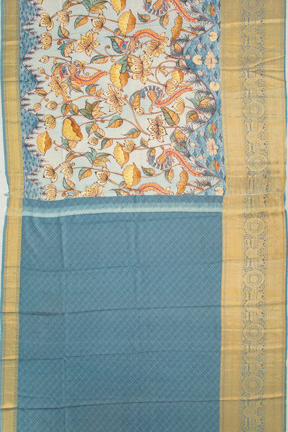 Kanchipuram Silk Floral Printed Pastel Blue Saree