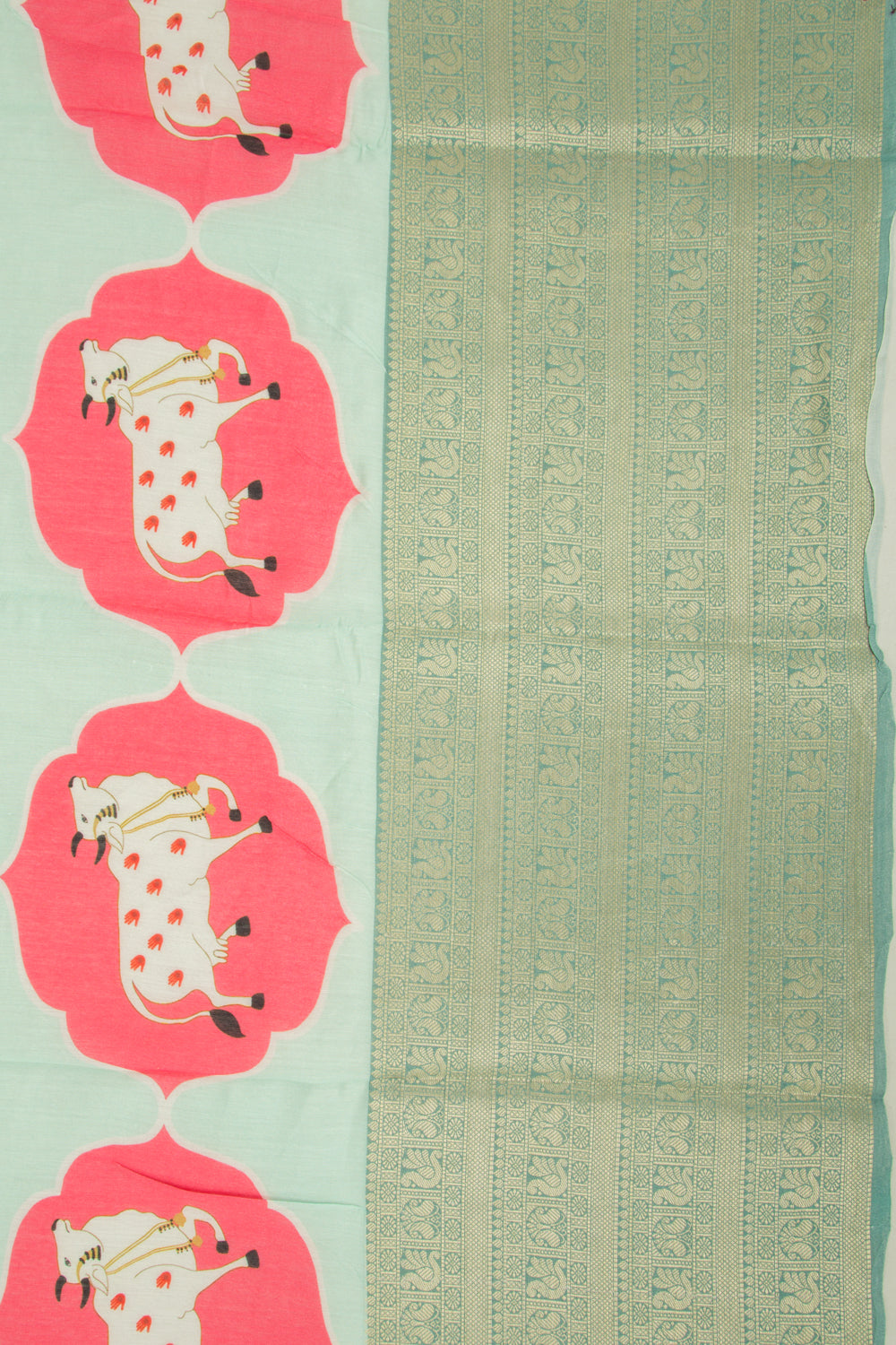 Chanderi Silk Pichwai Printed Pastel Green Saree