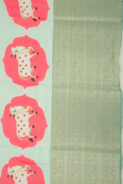 Chanderi Silk Pichwai Printed Pastel Green Saree