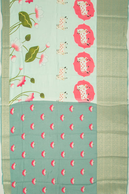 Chanderi Silk Pichwai Printed Pastel Green Saree