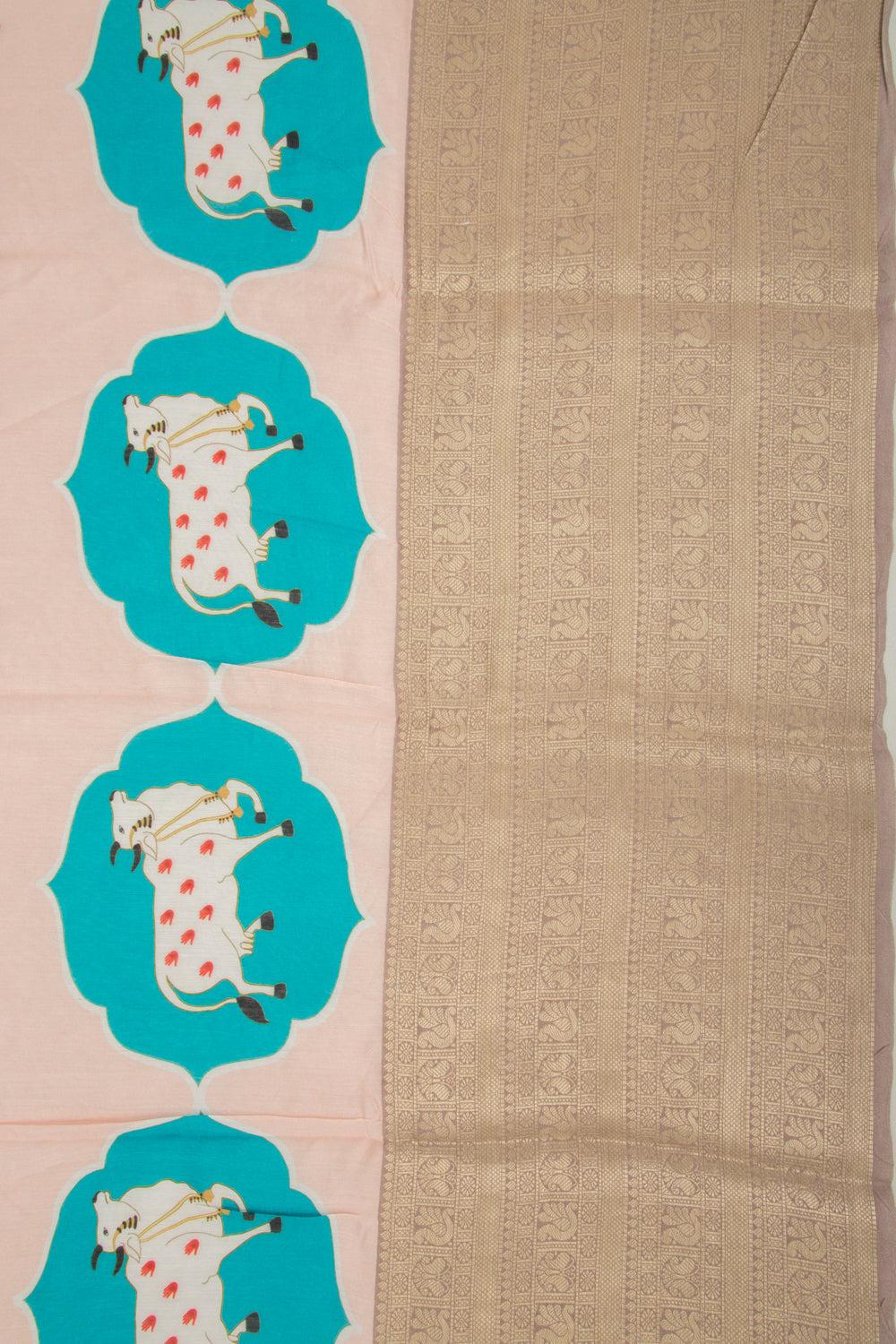 Chanderi Silk Pichwai Printed Pastel Orange Saree