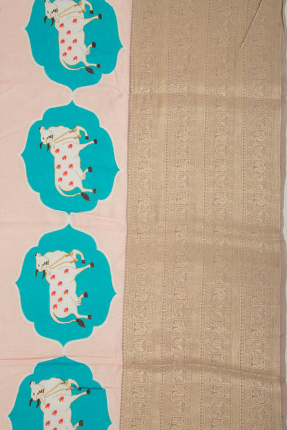 Chanderi Silk Pichwai Printed Pastel Orange Saree