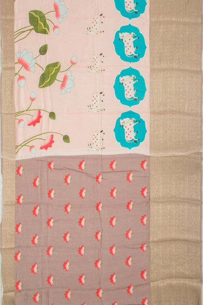 Chanderi Silk Pichwai Printed Pastel Orange Saree