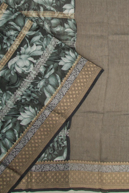 Chanderi Silk Printed and Brocade Dark Green Saree