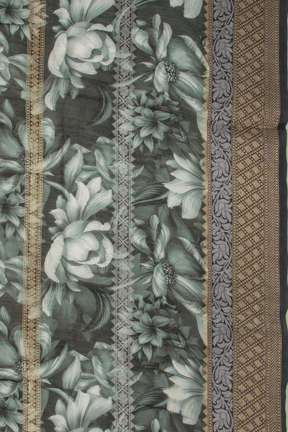 Chanderi Silk Printed and Brocade Dark Green Saree