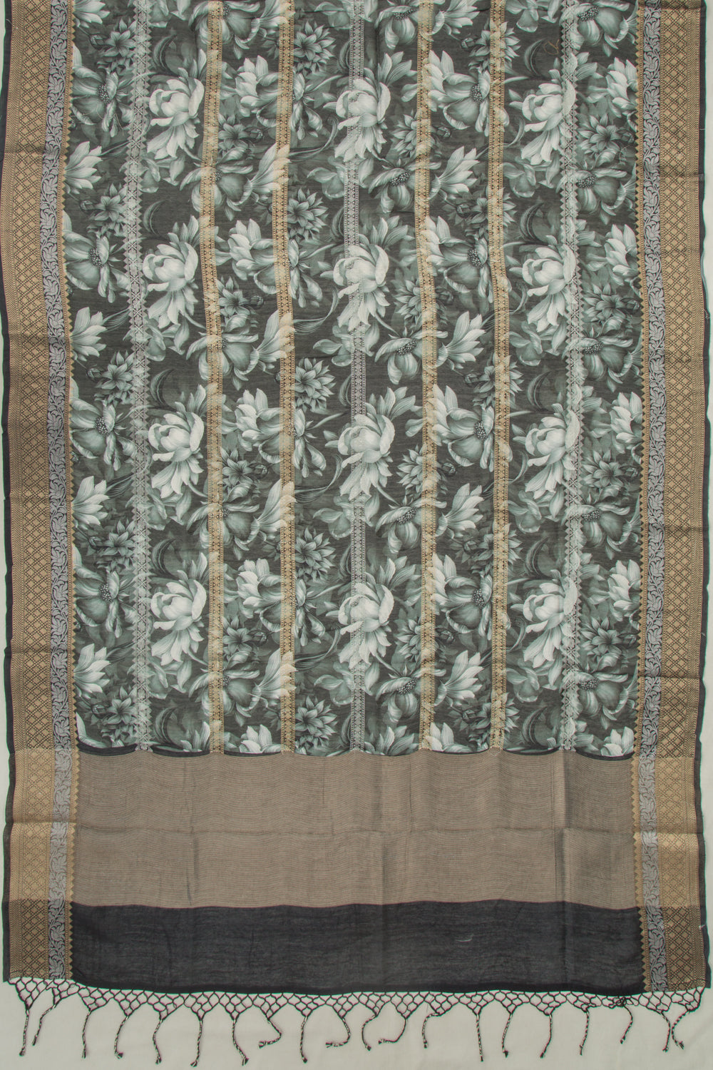 Chanderi Silk Printed and Brocade Dark Green Saree
