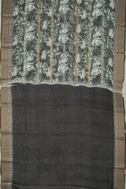 Chanderi Silk Printed and Brocade Dark Green Saree