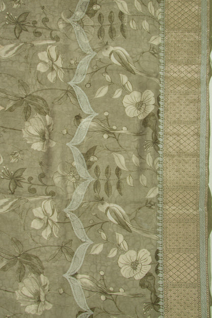 Chanderi Silk Floral Printed and Brocade Mehendi Green Saree