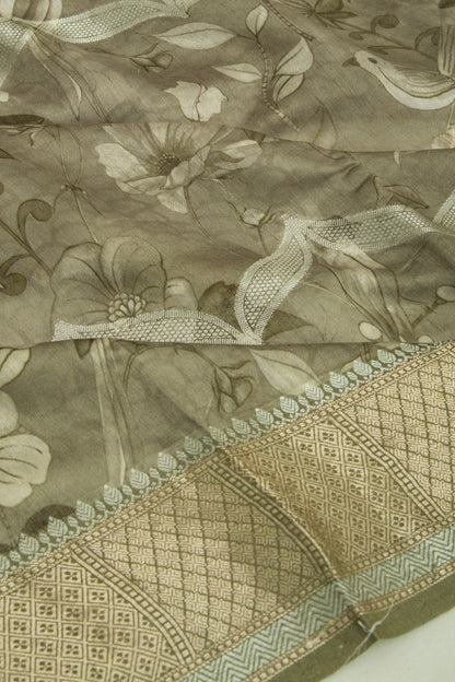 Chanderi Silk Floral Printed and Brocade Mehendi Green Saree