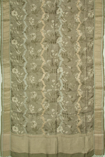 Chanderi Silk Floral Printed and Brocade Mehendi Green Saree