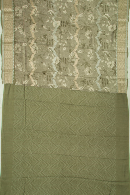 Chanderi Silk Floral Printed and Brocade Mehendi Green Saree