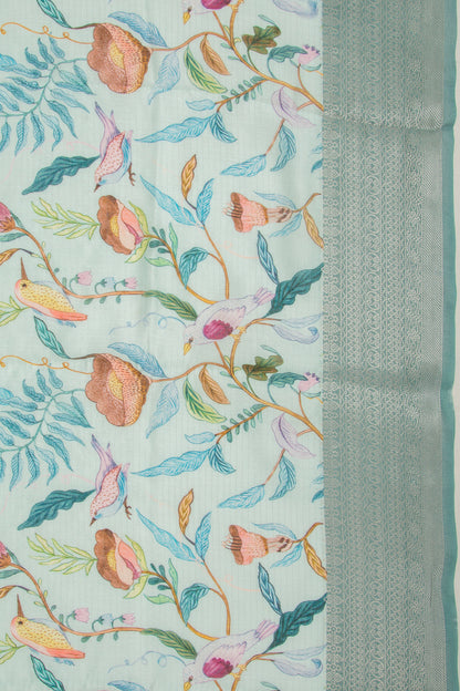Chanderi Silk Floral Printed And Lines Pastel Blue Saree