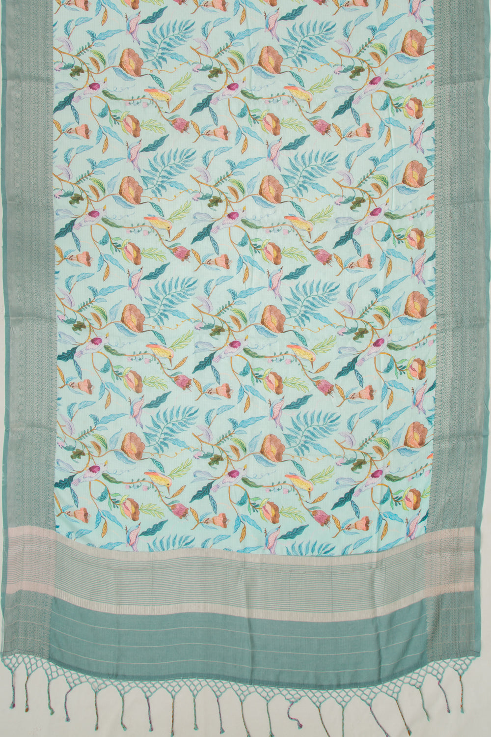 Chanderi Silk Floral Printed And Lines Pastel Blue Saree