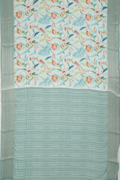 Chanderi Silk Floral Printed And Lines Pastel Blue Saree