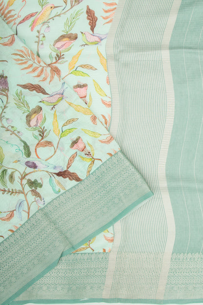 Chanderi Soft Silk Floral Printed Pastel Green Saree