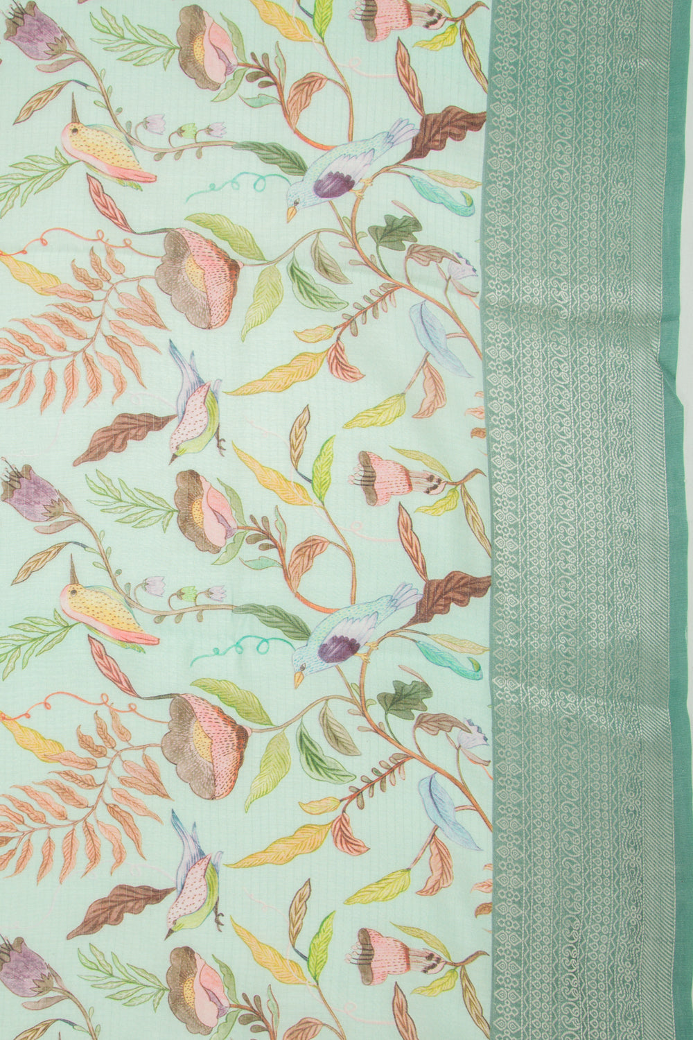 Chanderi Soft Silk Floral Printed Pastel Green Saree