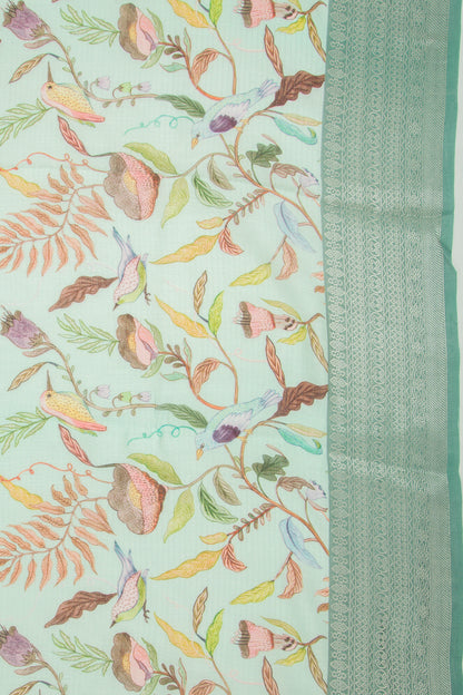 Chanderi Soft Silk Floral Printed Pastel Green Saree