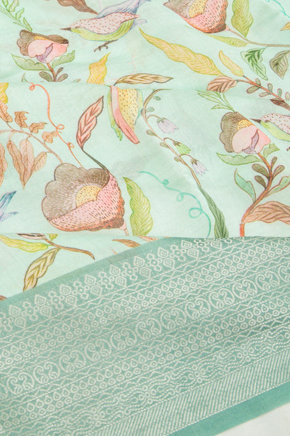 Chanderi Soft Silk Floral Printed Pastel Green Saree