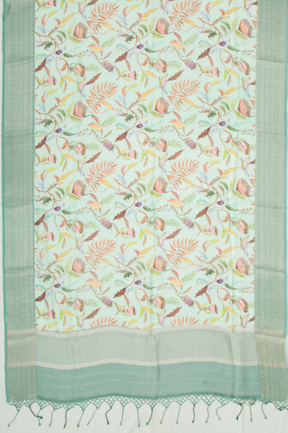 Chanderi Soft Silk Floral Printed Pastel Green Saree