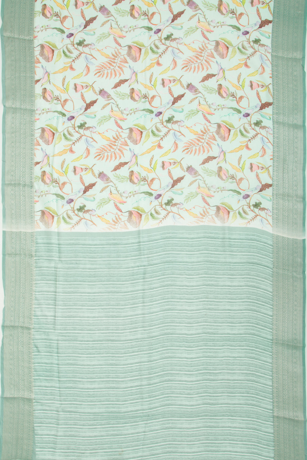 Chanderi Soft Silk Floral Printed Pastel Green Saree
