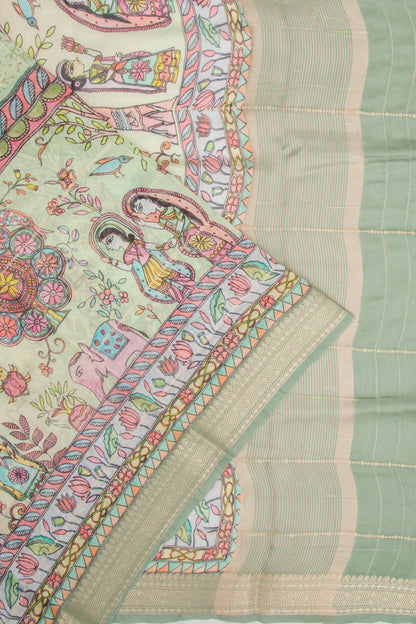 Chanderi Soft Silk Floral Printed Pastel Green Saree