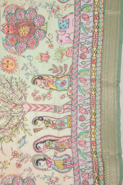 Chanderi Soft Silk Floral Printed Pastel Green Saree
