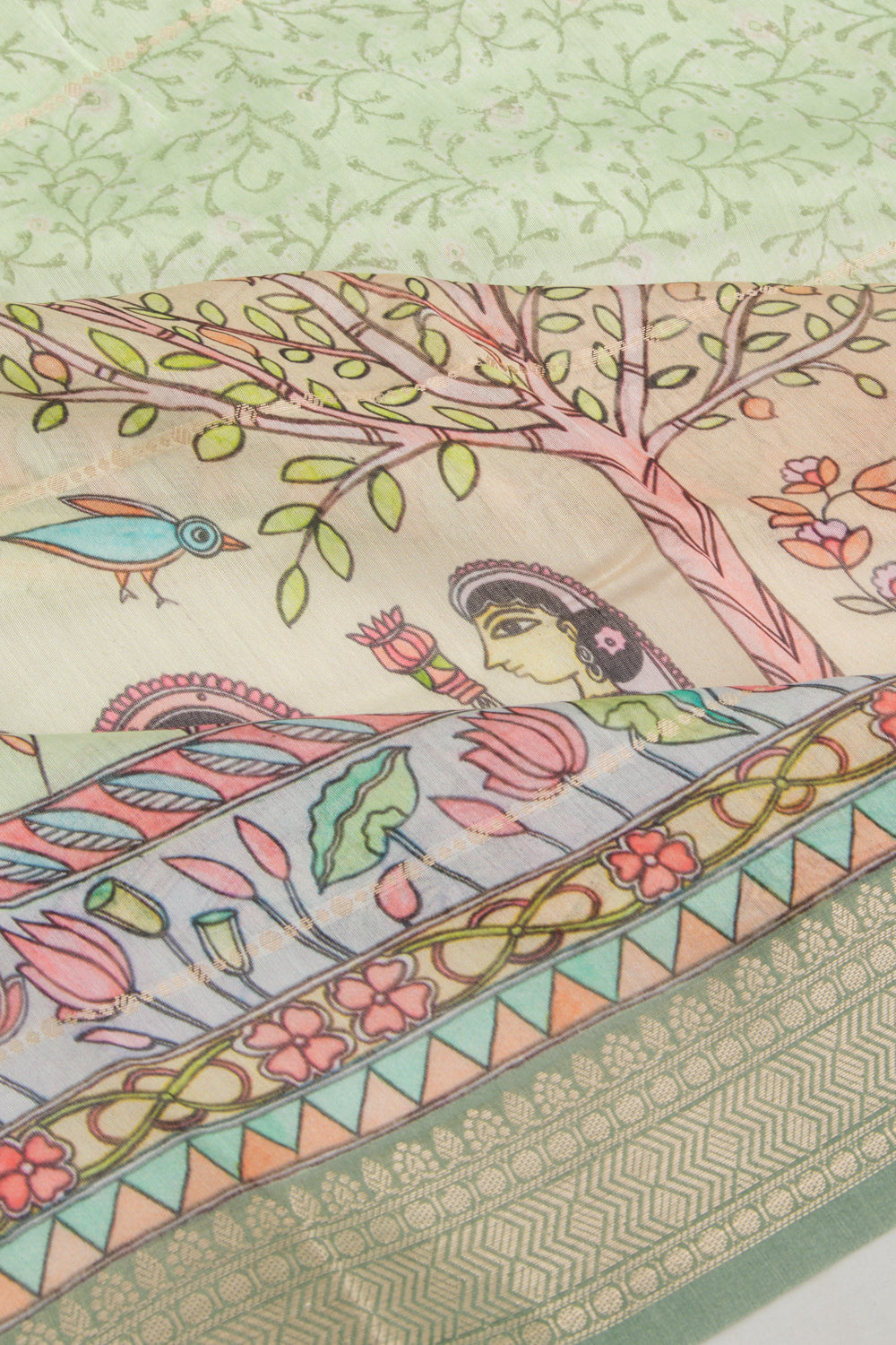 Chanderi Soft Silk Floral Printed Pastel Green Saree