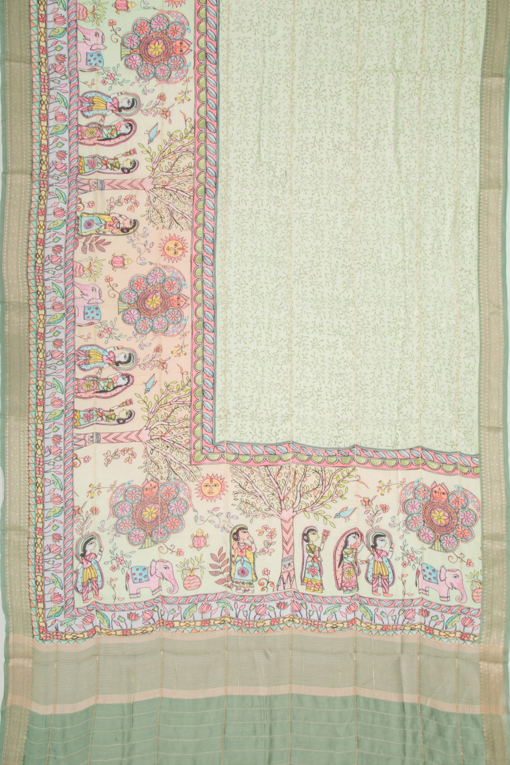 Chanderi Soft Silk Floral Printed Pastel Green Saree