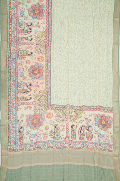 Chanderi Soft Silk Floral Printed Pastel Green Saree