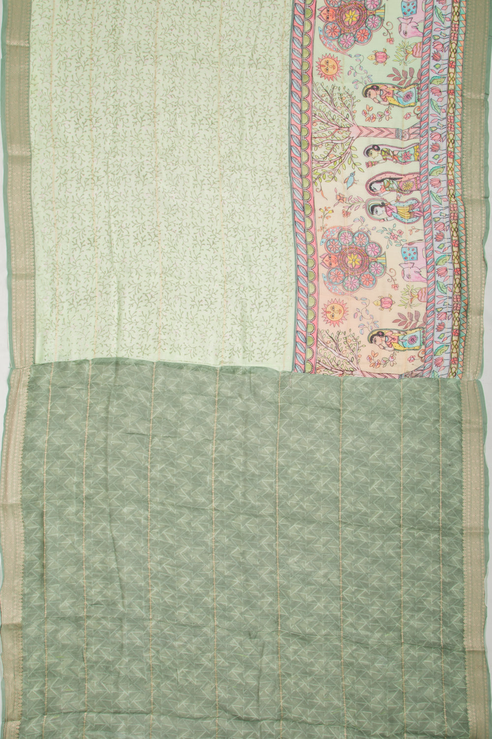 Chanderi Soft Silk Floral Printed Pastel Green Saree