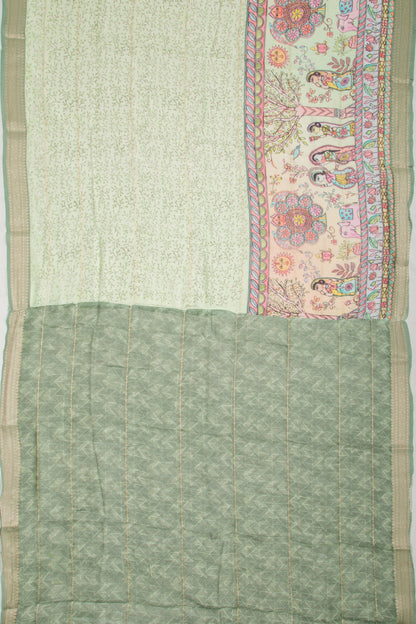 Chanderi Soft Silk Floral Printed Pastel Green Saree