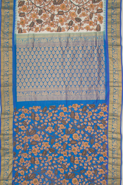 Kota Soft Silk Kalamkari Patch White Saree With Gadwal Border