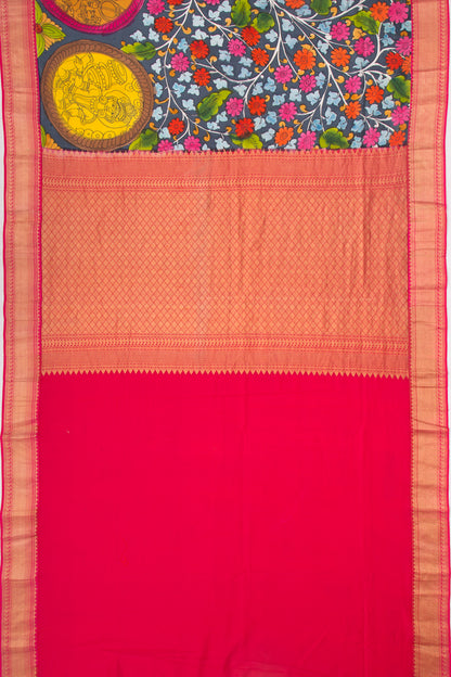 Kanchipuram Silk Kalamkari Elephant Grey Saree