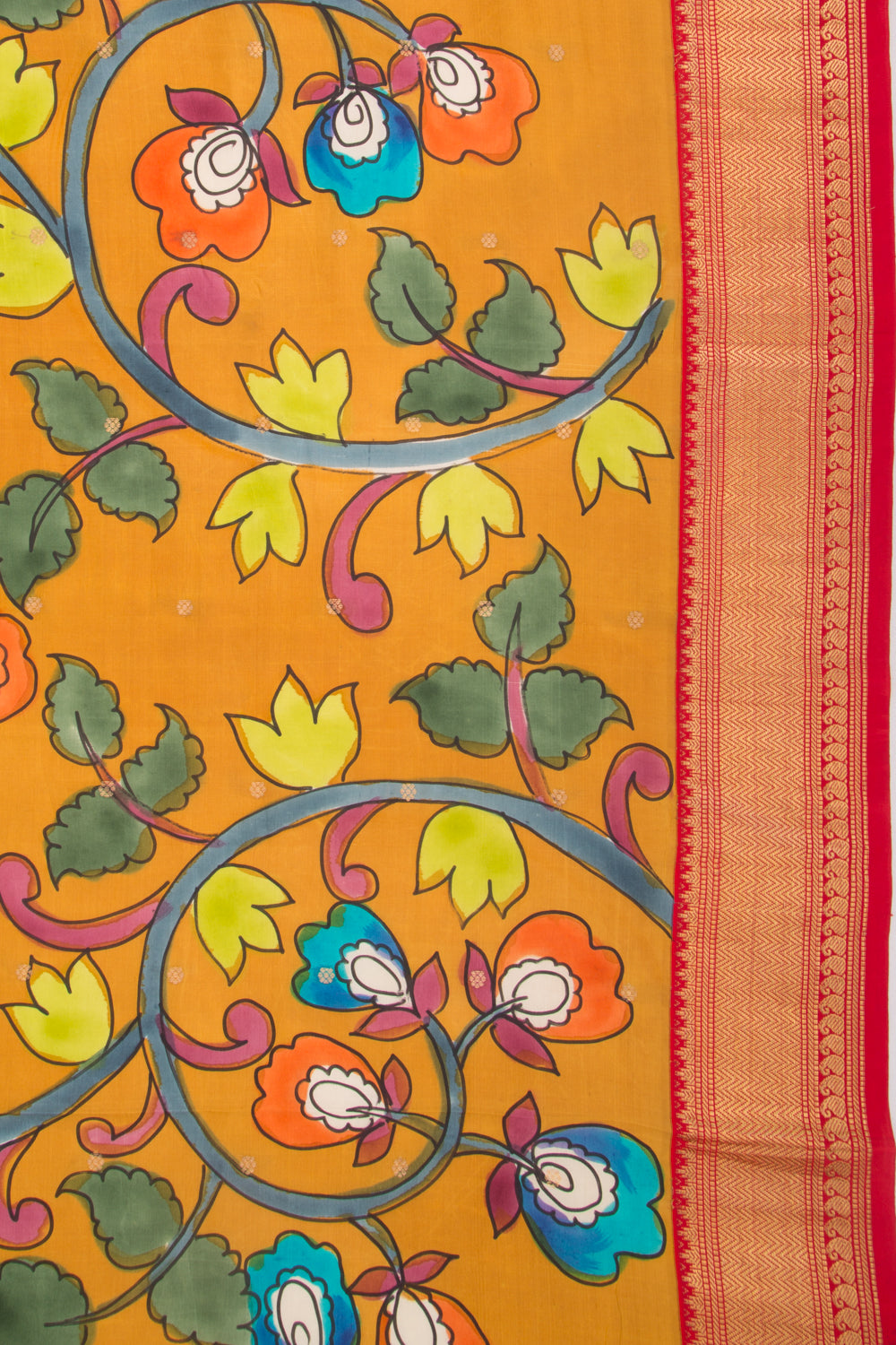 Kanchipuram Silk Kalamkari And Butta Mustard Yellow Saree