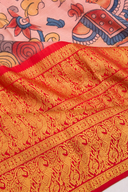 Kanchipuram Silk Kalamkari Baby Pink Saree