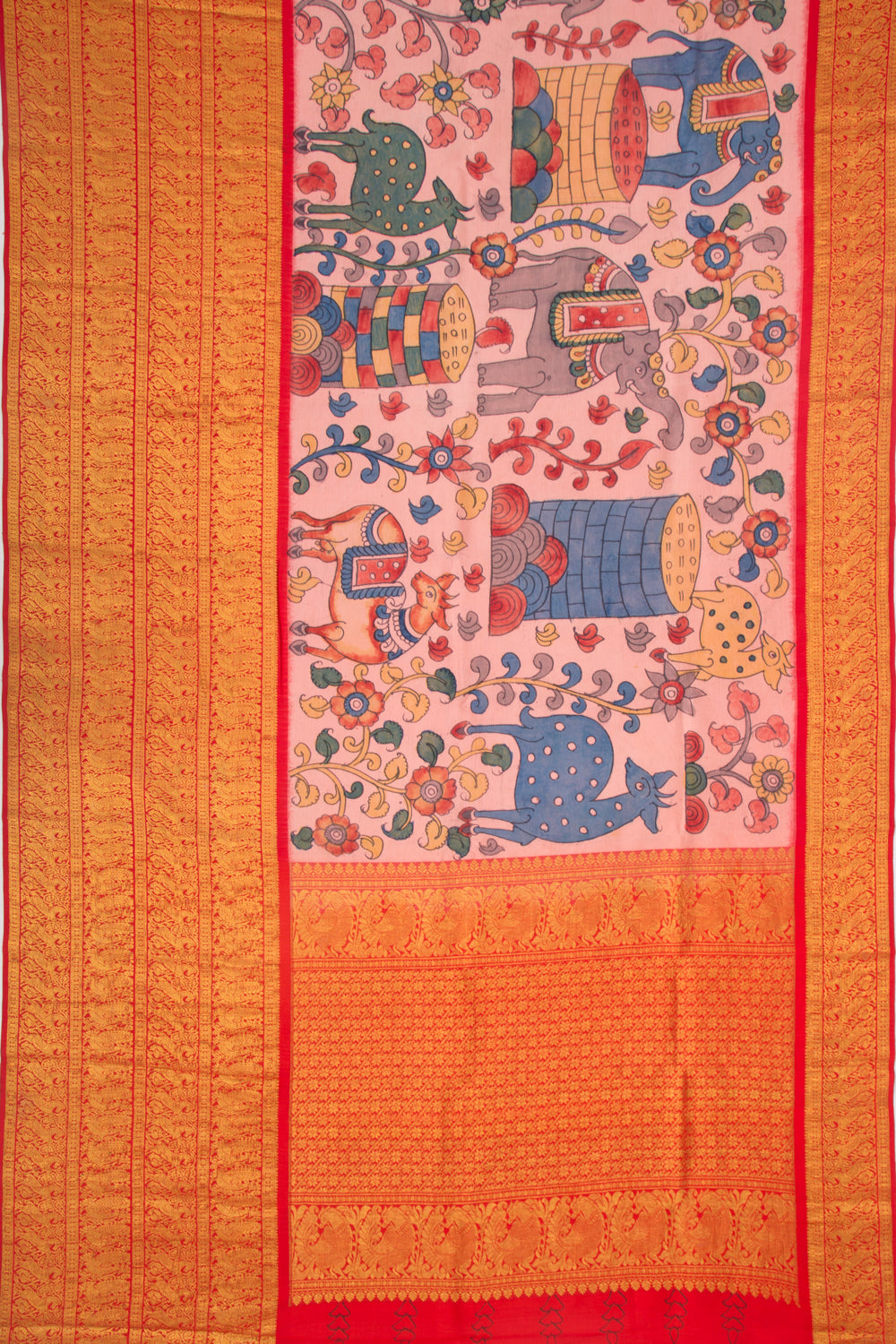 Kanchipuram Silk Kalamkari Baby Pink Saree