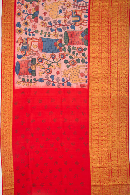 Kanchipuram Silk Kalamkari Baby Pink Saree