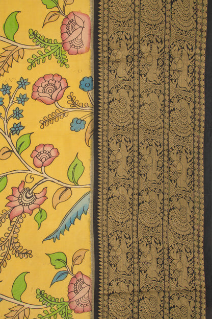Kanchipuram Silk Kalamkari Yellow Saree
