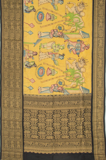 Kanchipuram Silk Kalamkari Yellow Saree