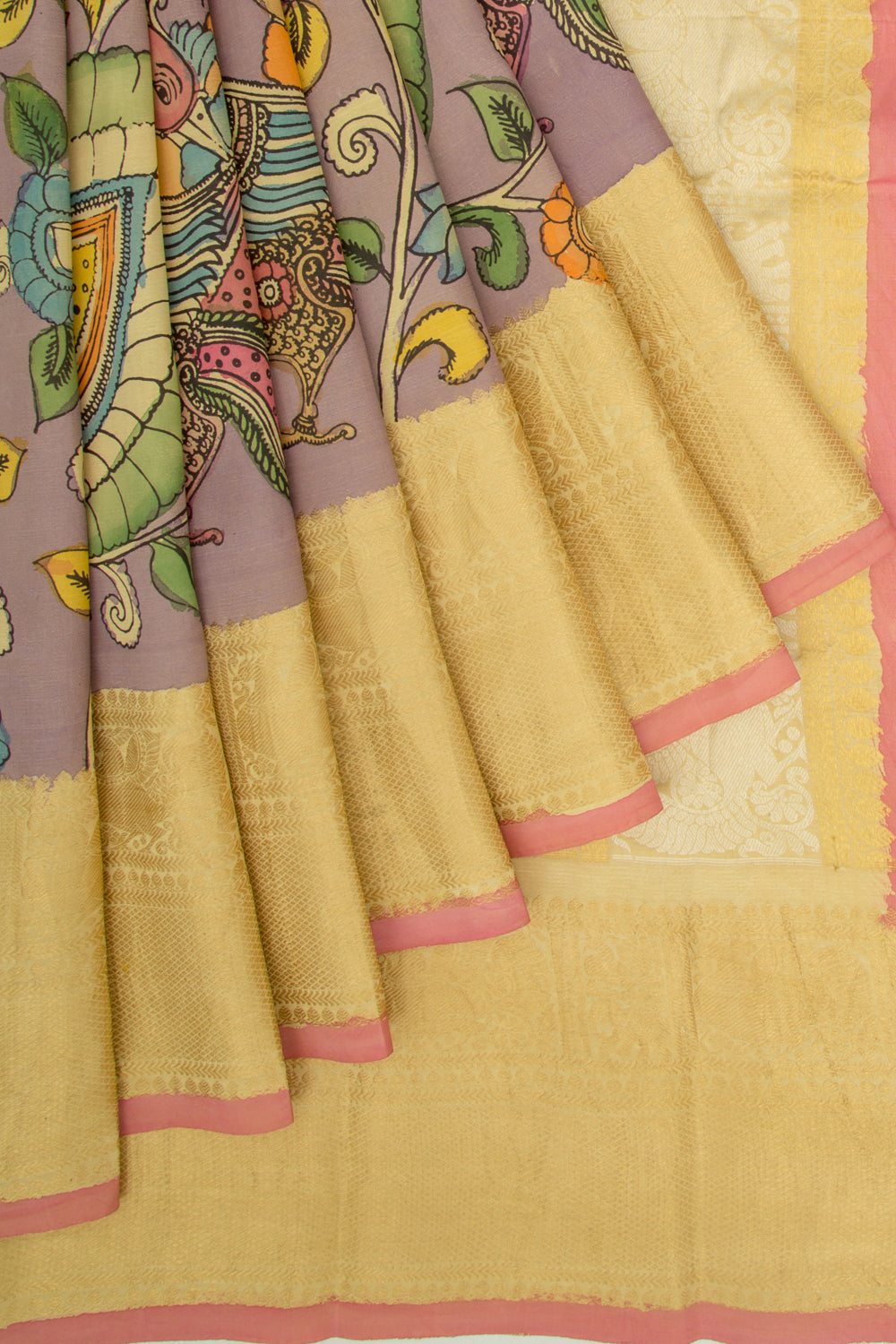 Kanchipuram Silk Kalamkari Lilac Saree
