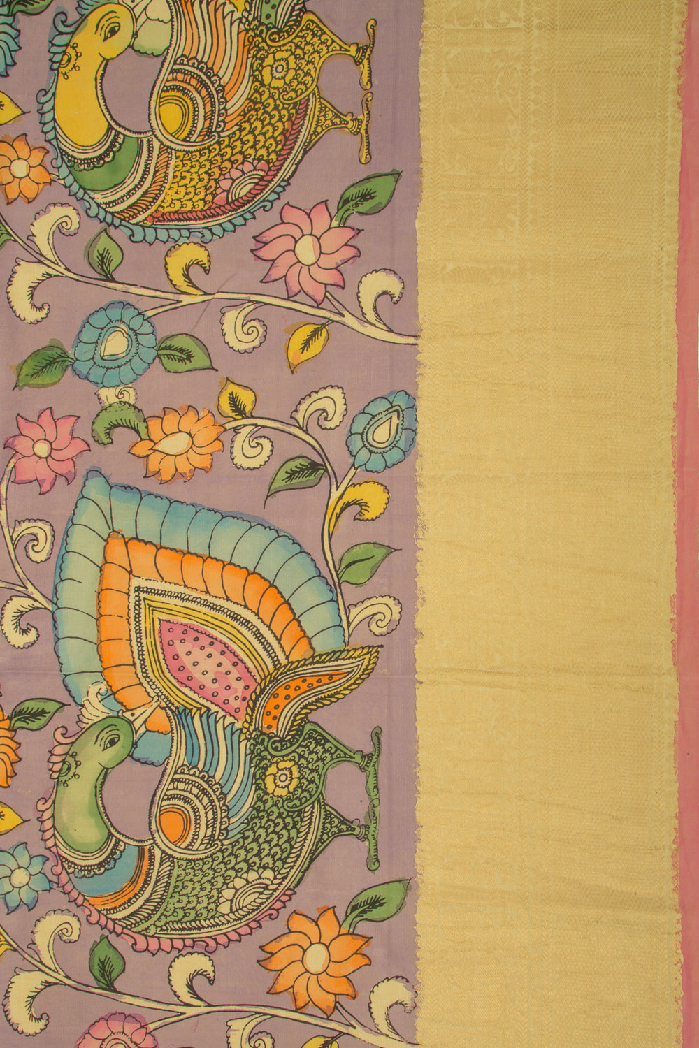 Kanchipuram Silk Kalamkari Lilac Saree