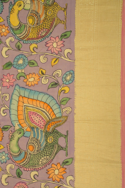 Kanchipuram Silk Kalamkari Lilac Saree