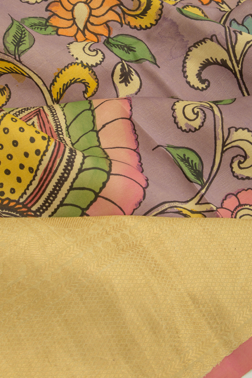 Kanchipuram Silk Kalamkari Lilac Saree