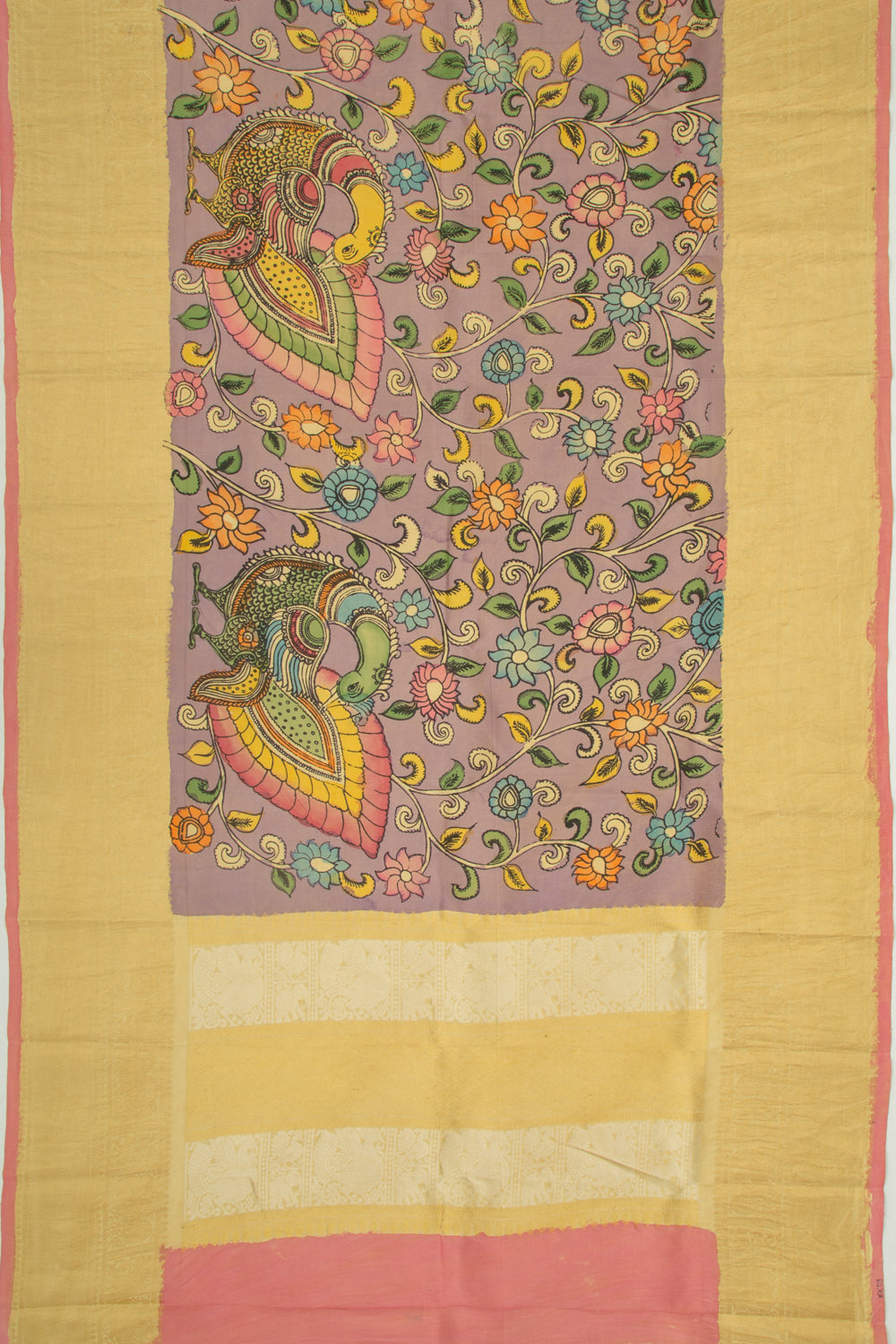 Kanchipuram Silk Kalamkari Lilac Saree