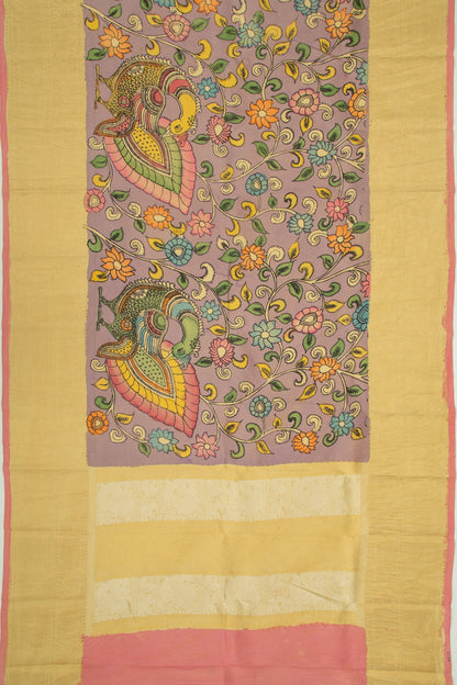Kanchipuram Silk Kalamkari Lilac Saree