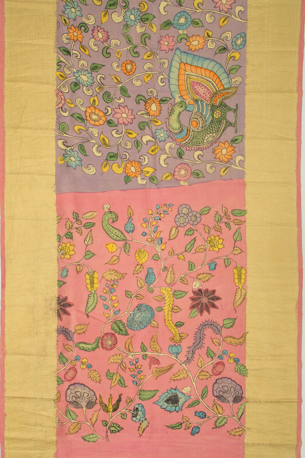 Kanchipuram Silk Kalamkari Lilac Saree