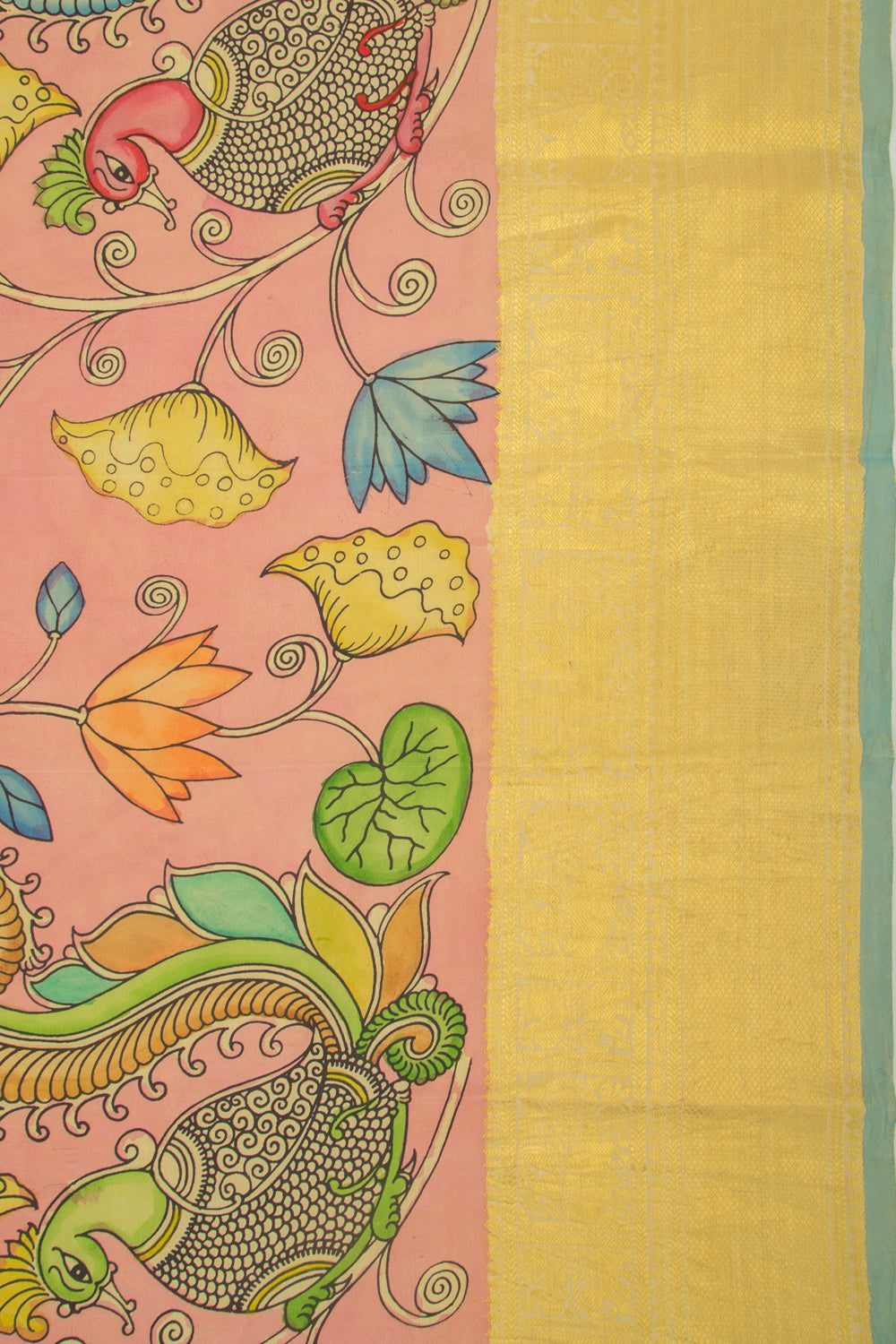 Kanchipuram Silk Kalamkari Baby Pink Saree