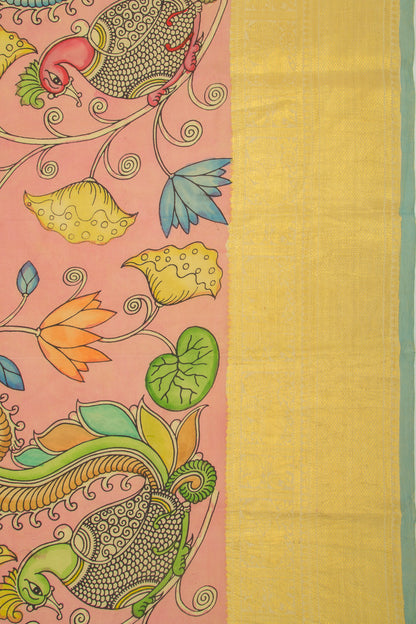Kanchipuram Silk Kalamkari Baby Pink Saree