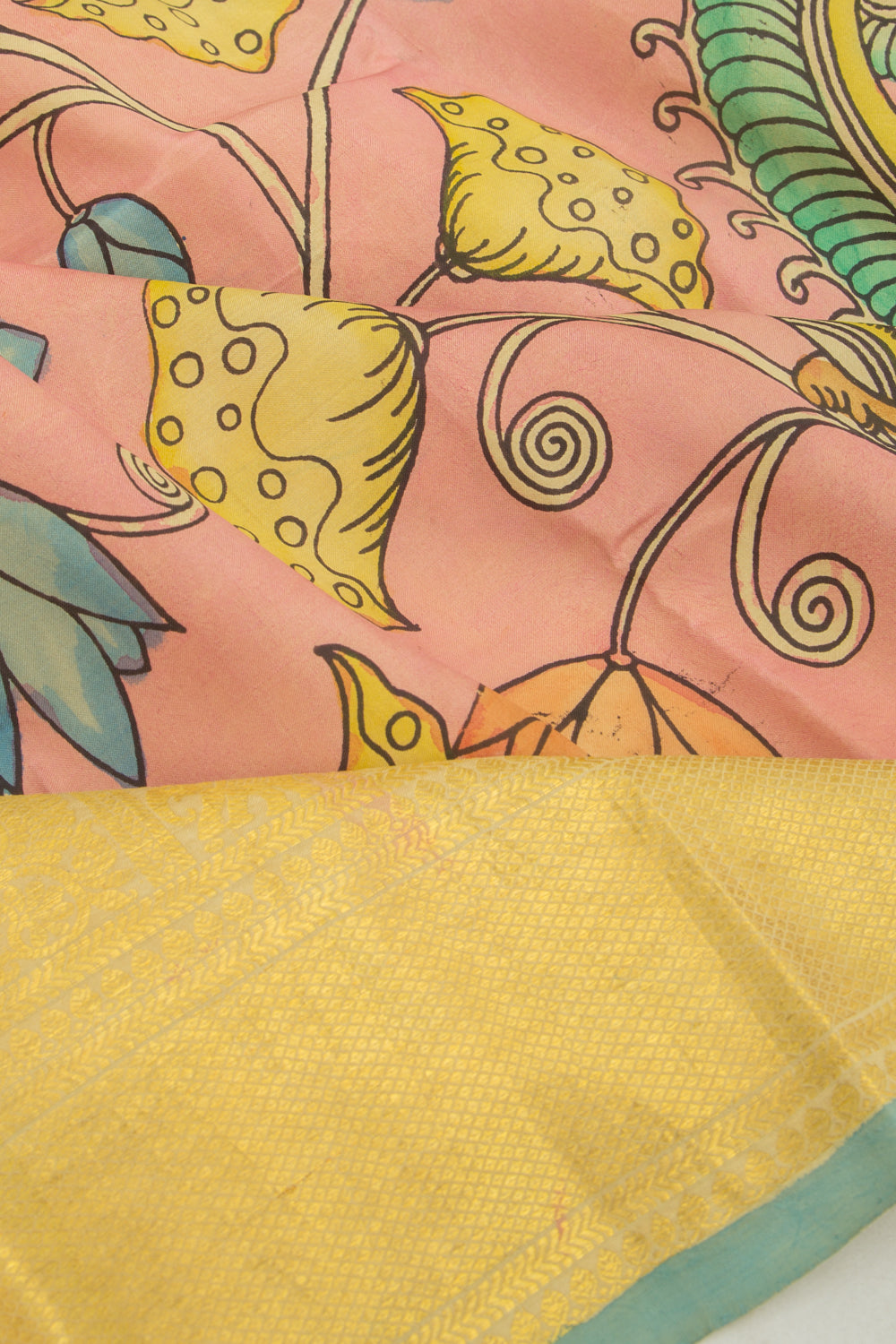 Kanchipuram Silk Kalamkari Baby Pink Saree