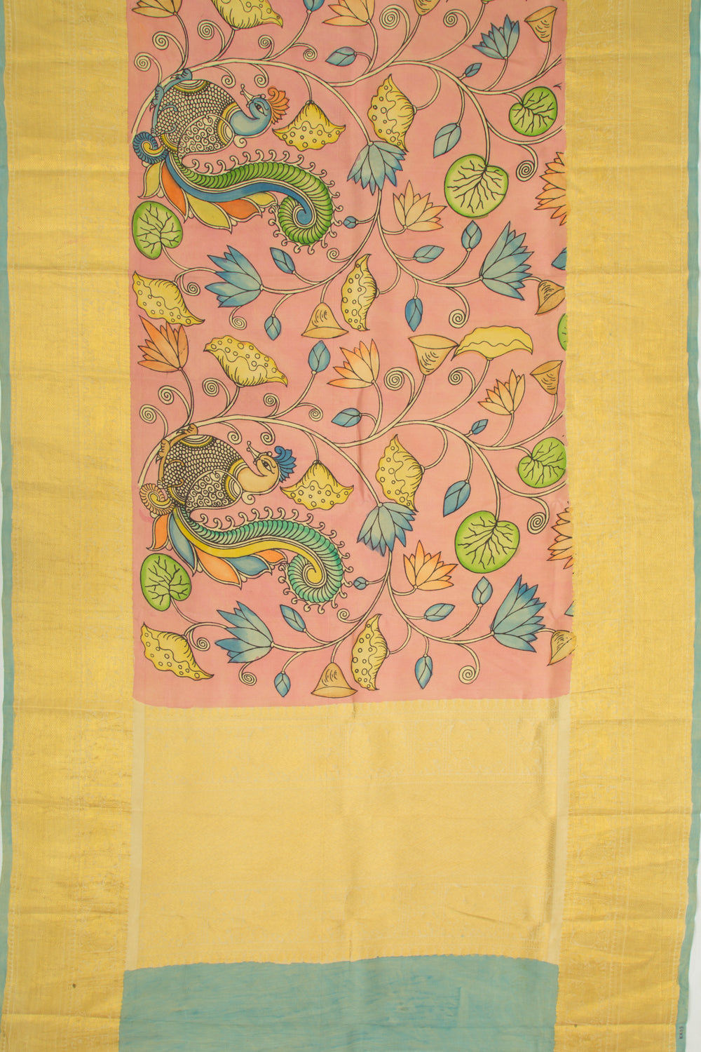 Kanchipuram Silk Kalamkari Baby Pink Saree